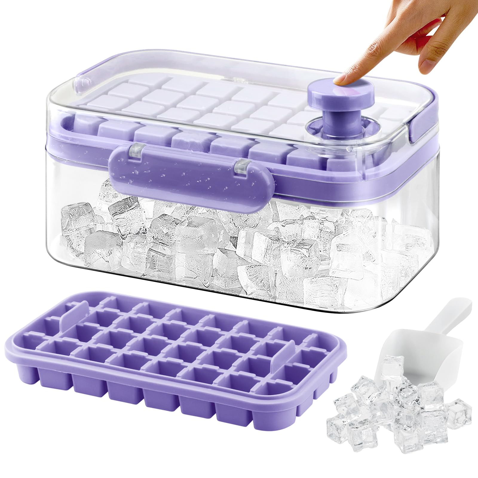 Ice Cube Tray with Lid and Bin, 2 Pack Ice Cube Trays for Freezer